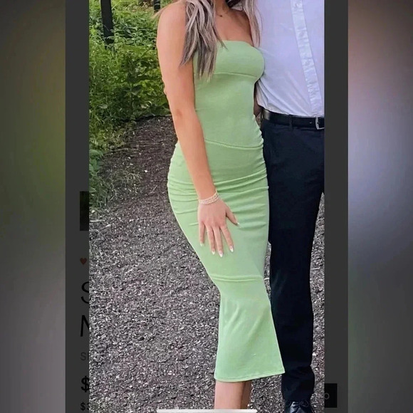 VIBRANT GREEN SEE YOU MONDAY STRAPLESS RIBBED MIDI DRESS SIZE LARGE - Picture 2 of 13